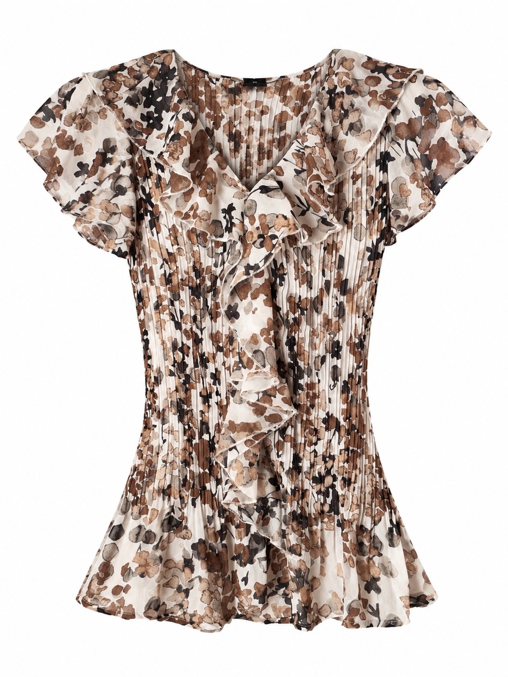 Y2K Vintage Brown Floral Ruffle Pleated Blouse